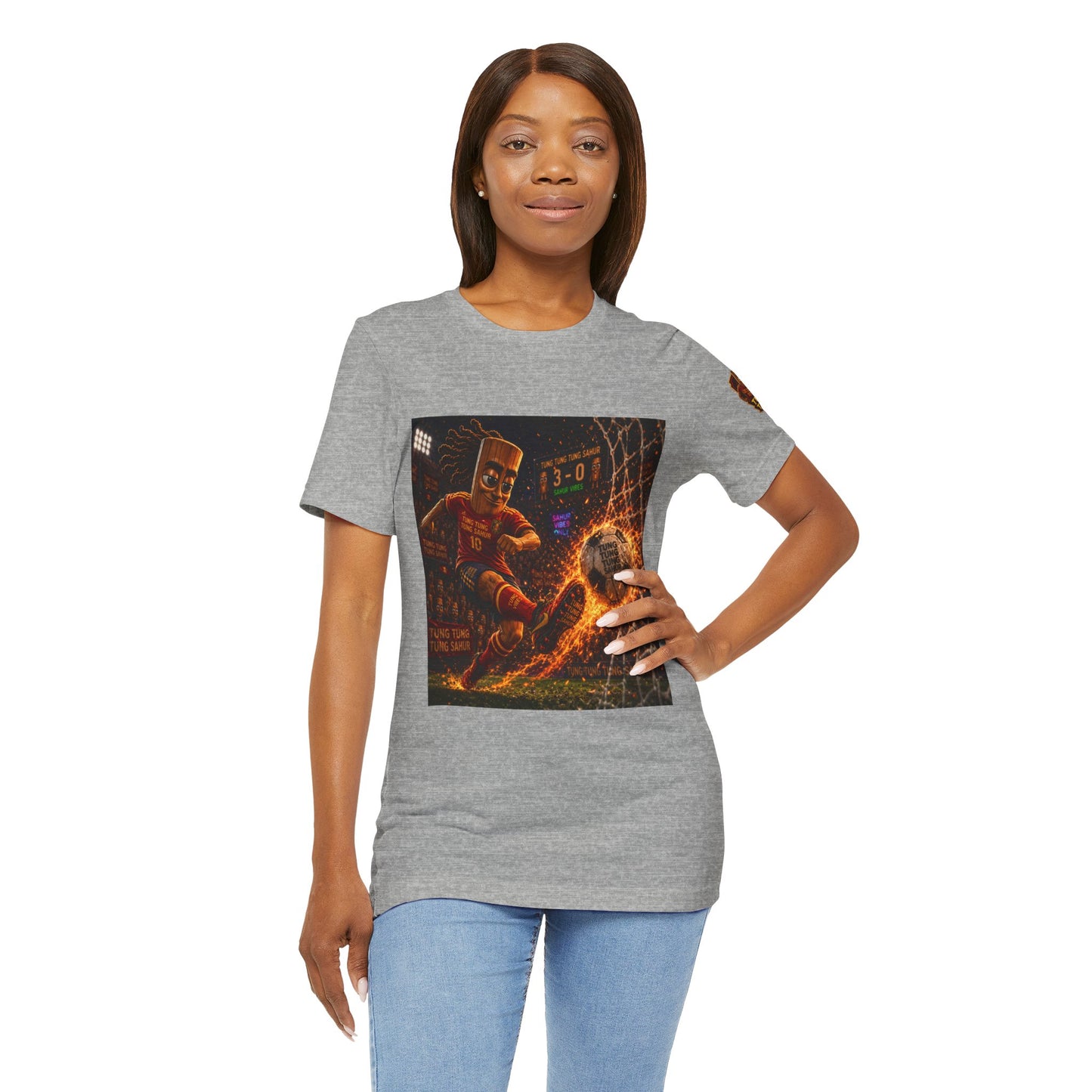 Tung Tung Tung Sahur Soccer Kick Firestorm Graphic Tee — ‘Goal’ Animated Kick Design