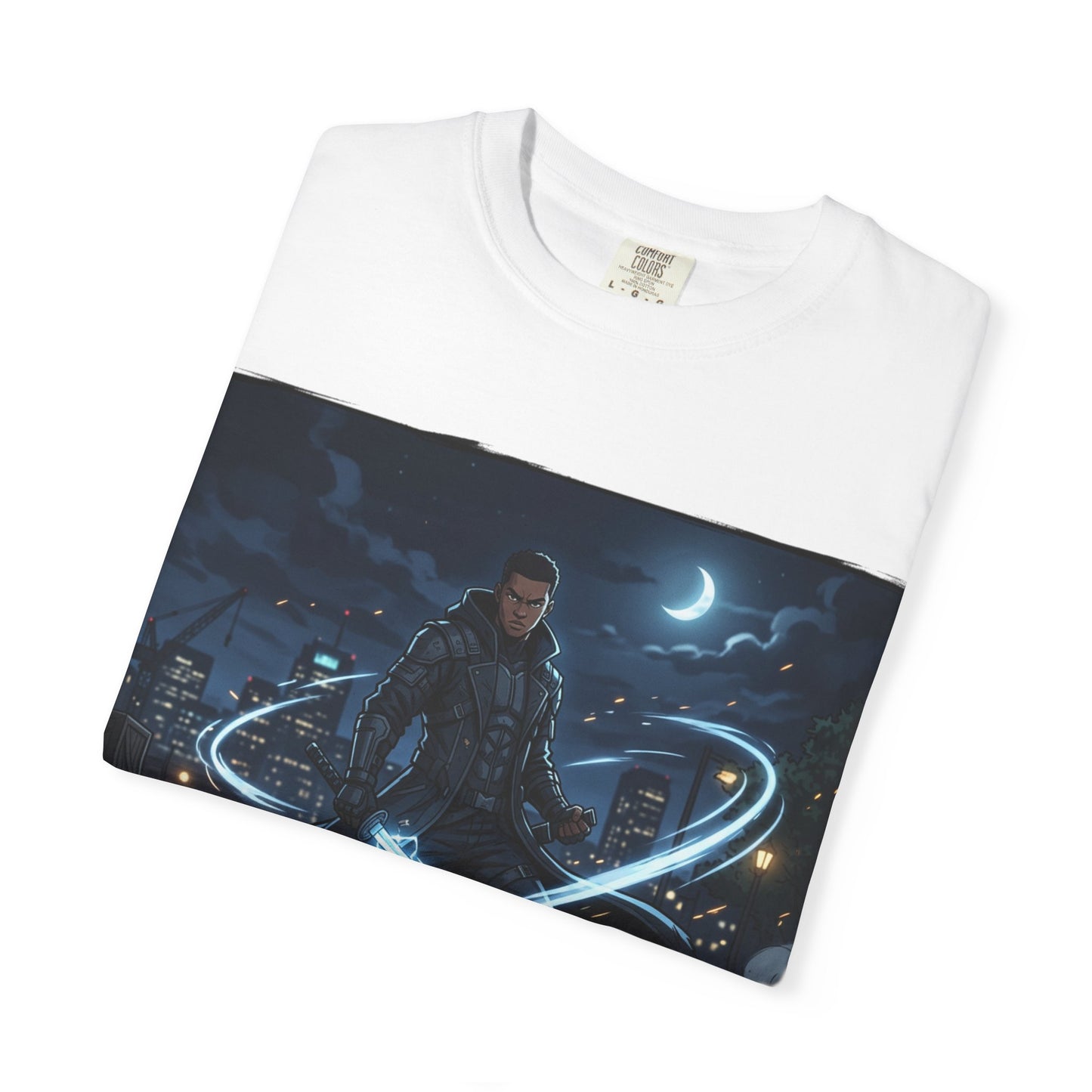 Urban Night Warrior T-Shirt — Neon Samurai Cityscape