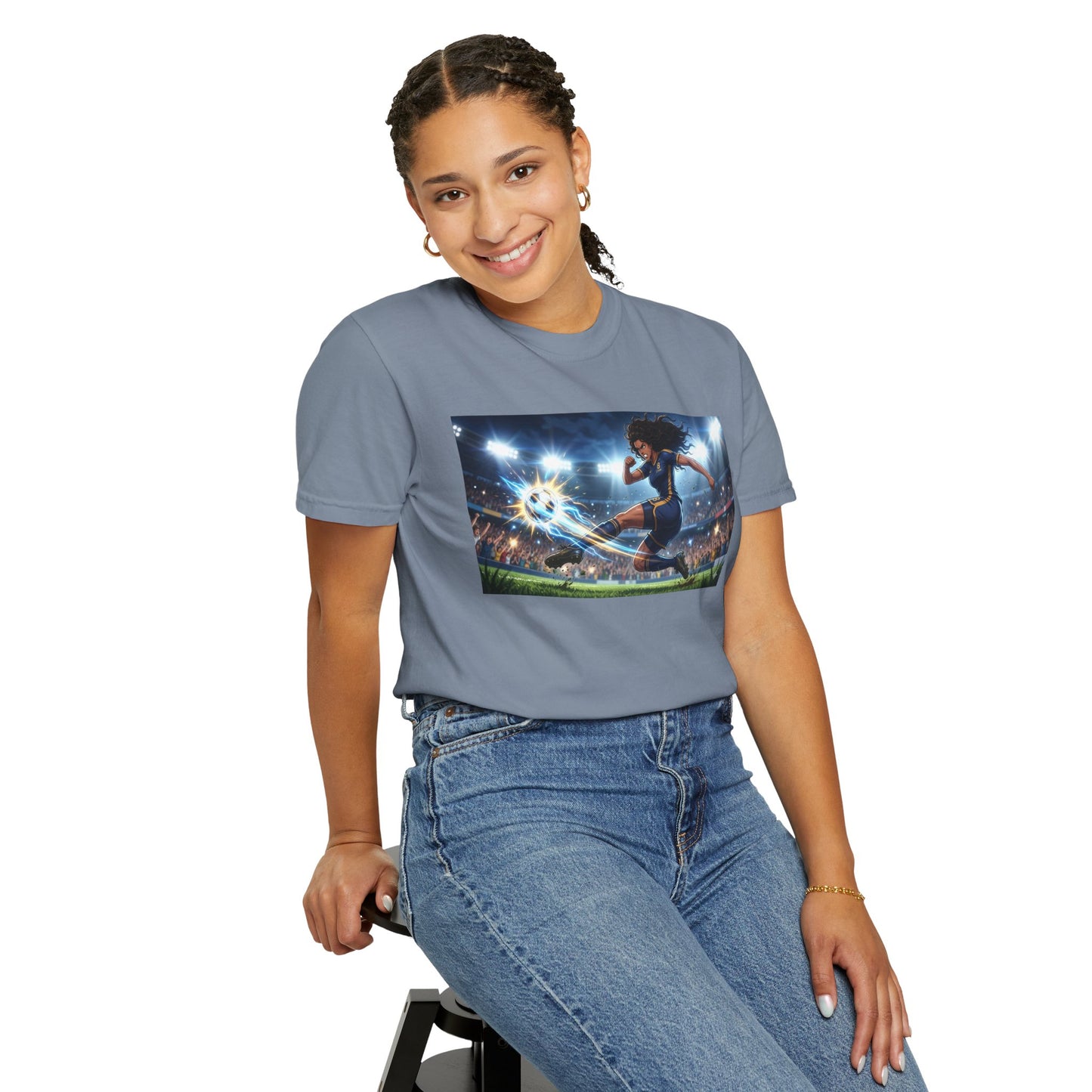Soccer Kick Graphic T-Shirt — Energetic Stadium Football Design