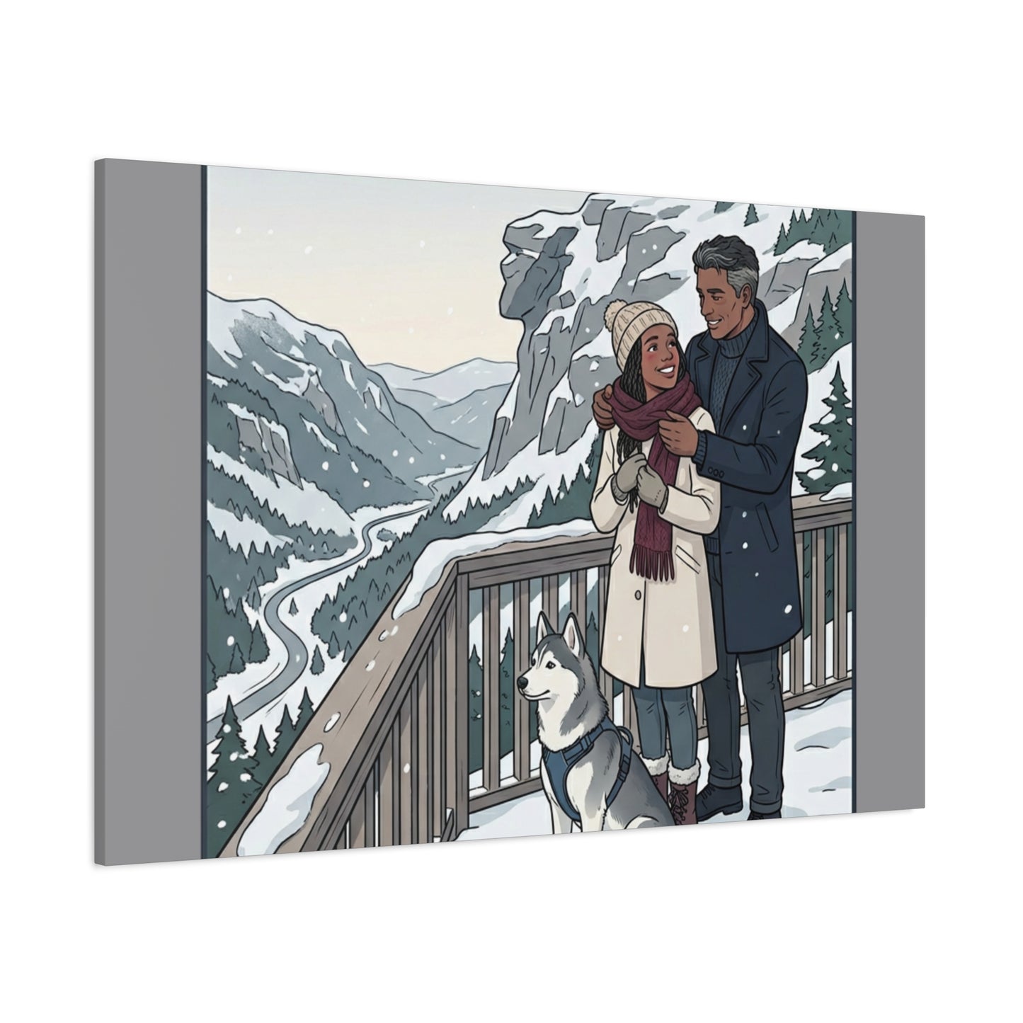 Franconia Notch Winter Couple Canvas Wall Art — Scenic New Hampshire Snowy Overlook Print