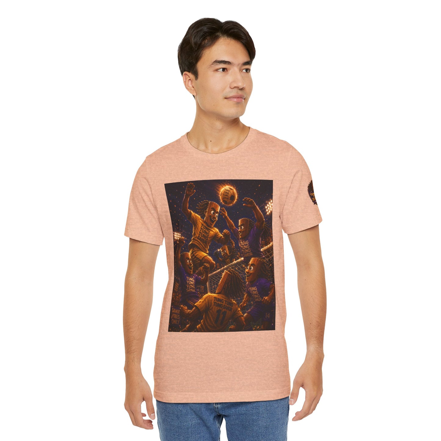 Tung Tung Tung Sahur Header Goal Soccer Action Graphic Tee — Team Court Night Design