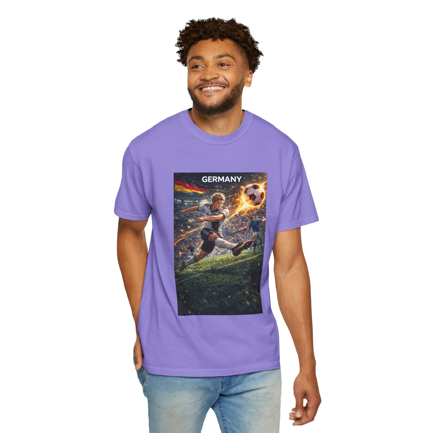 Germany Soccer Player Graphic T-Shirt — Retro Football Stadium Print