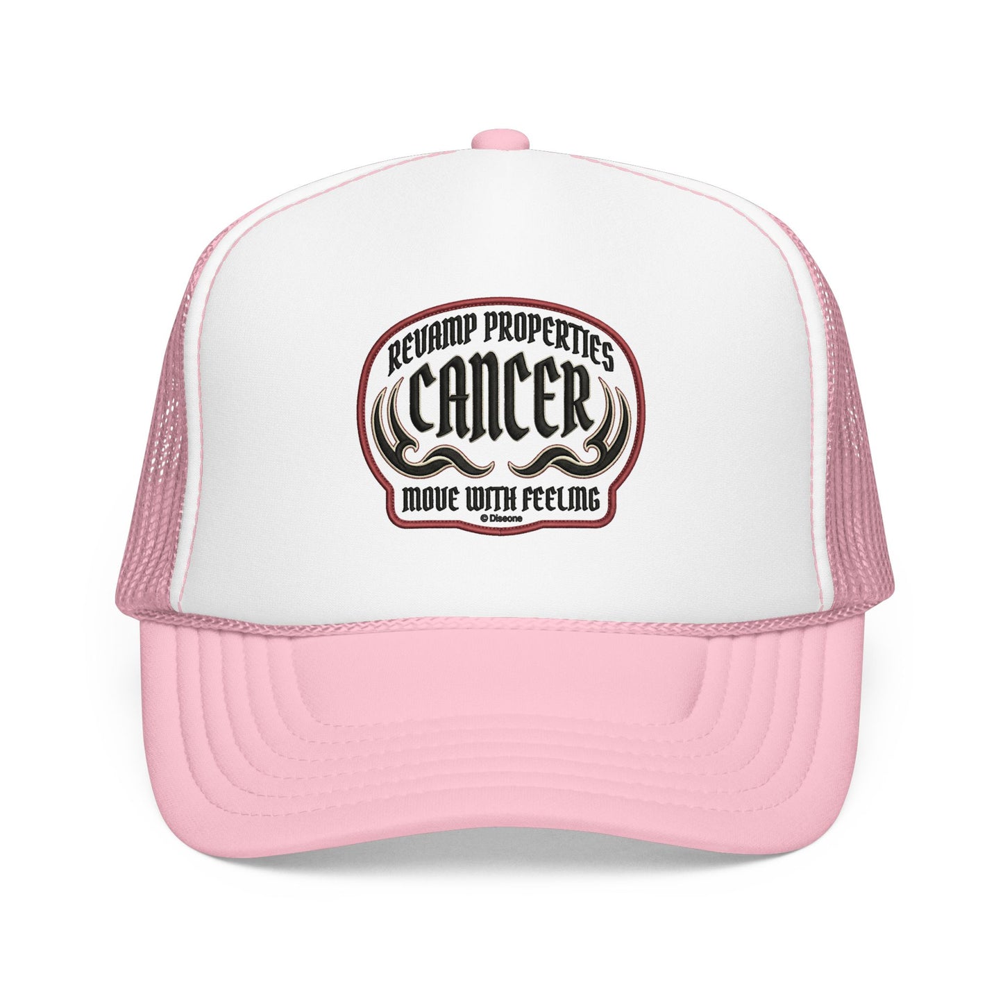 Cancer Zodiac Trucker Hat — Vintage Embroidered Skull & Crab Design