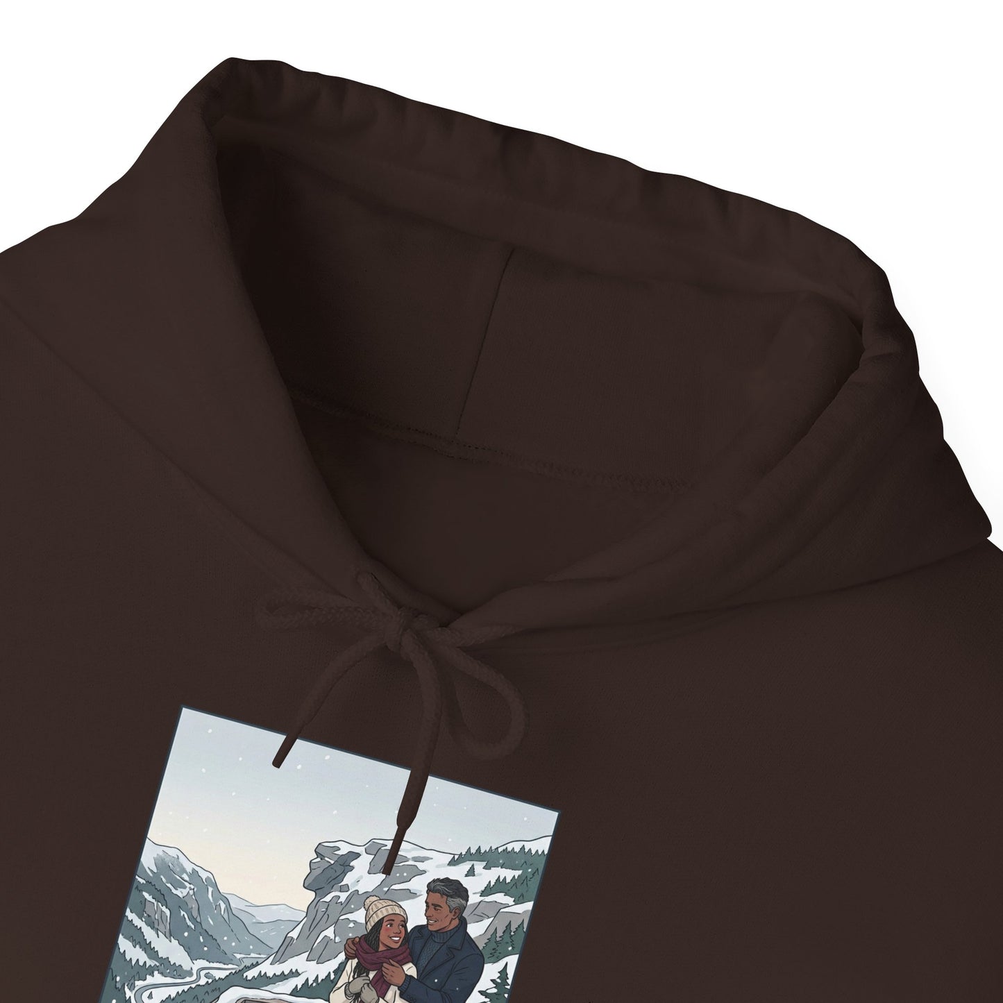 Winter Couple Photo Hoodie — Vintage Alps Travel Graphic Sweatshirt