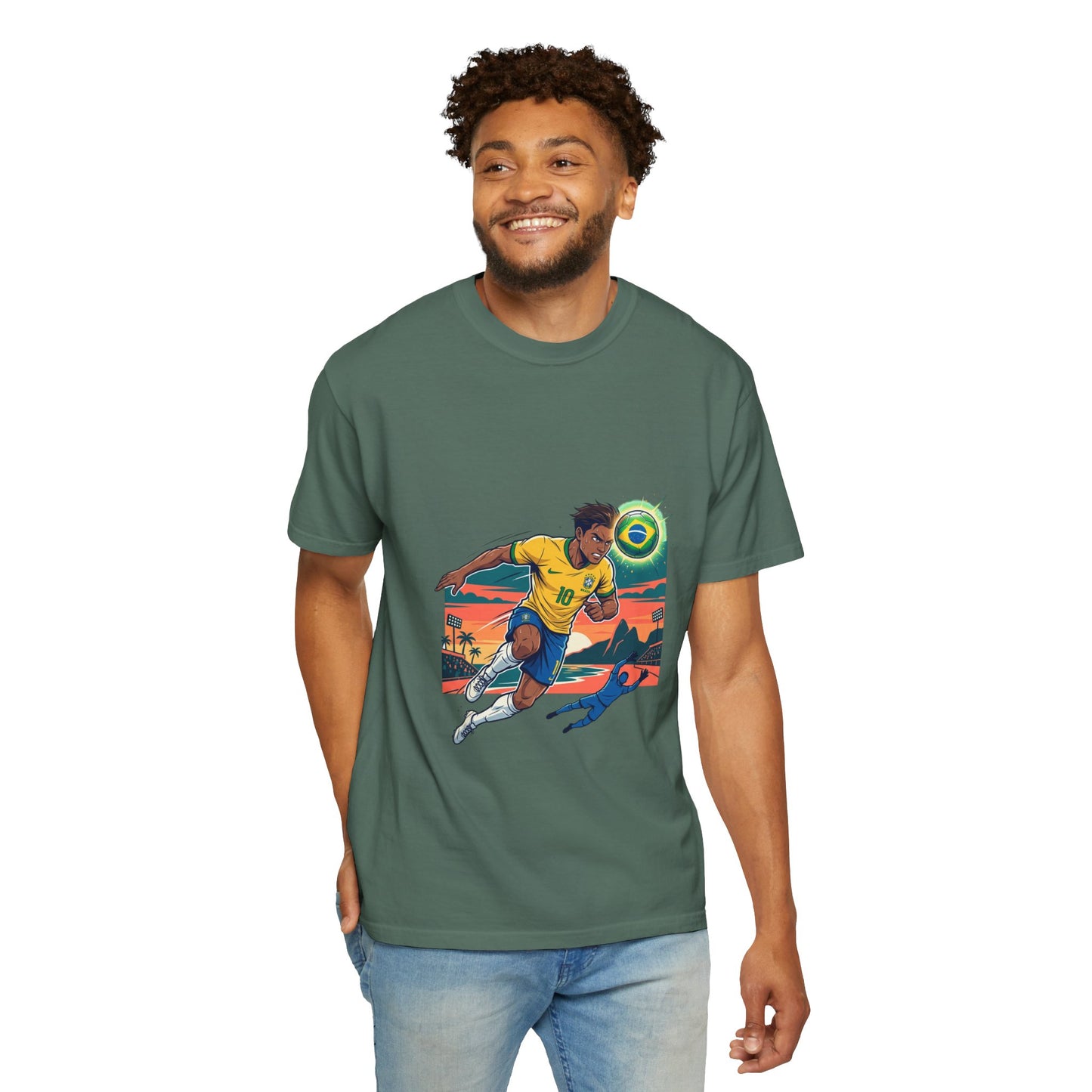 Brazil Soccer Player Graphic T-Shirt — Retro Sunset Football Tee