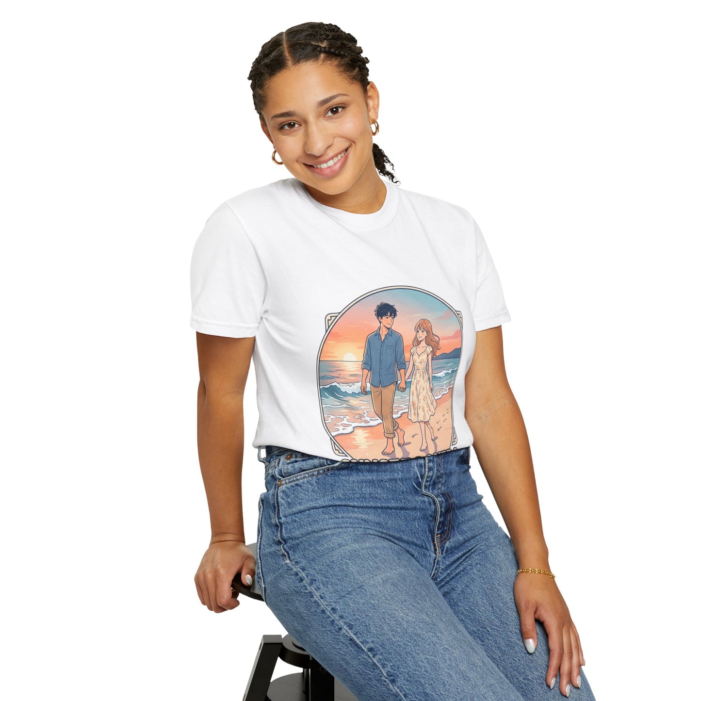 Sunset Lovers Beach T-Shirt — Romantic Couple Graphic Tee