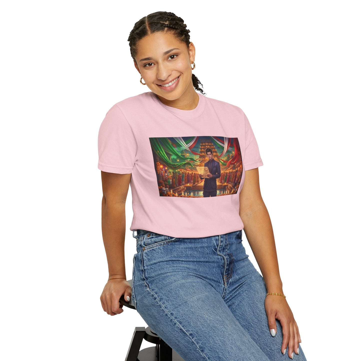 T-Shirt — Dragon Temple Night Scene Graphic Tee (Monk with Dragons)
