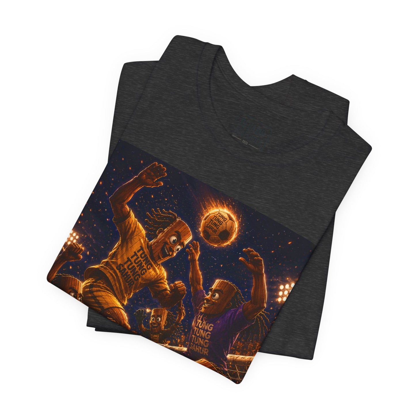Tung Tung Tung Sahur Header Goal Soccer Action Graphic Tee — Team Court Night Design