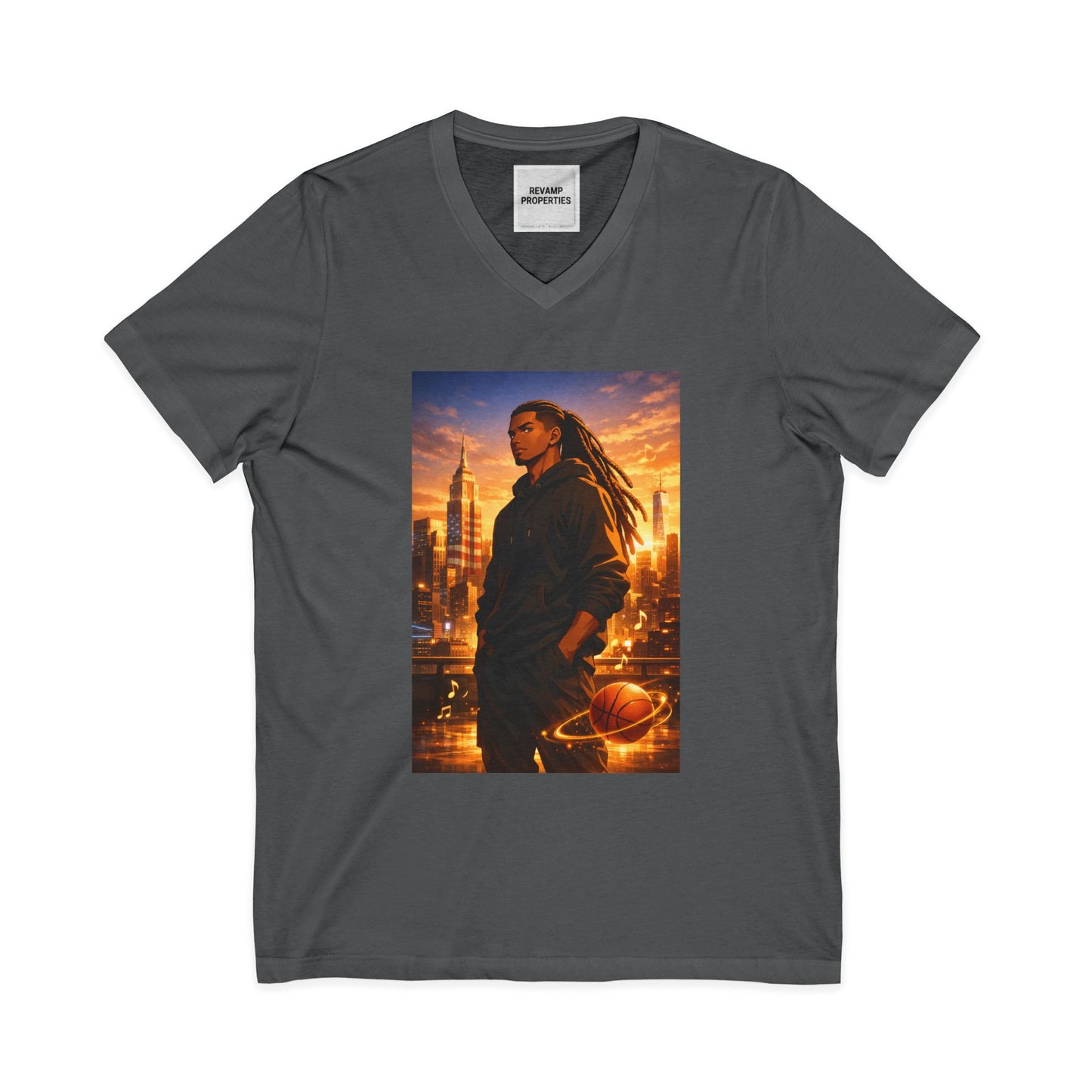 Dreadlocks Sunset Cityscape V-Neck Tee