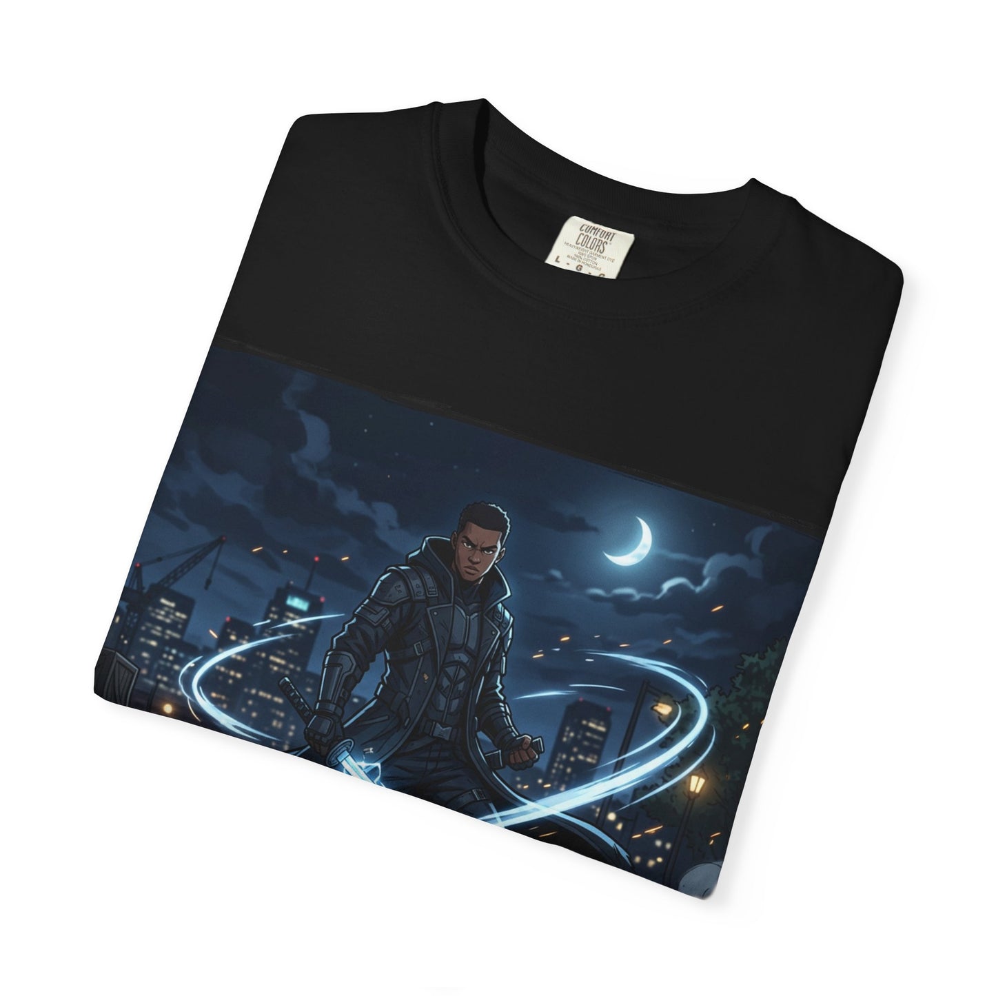 Urban Night Warrior T-Shirt — Neon Samurai Cityscape
