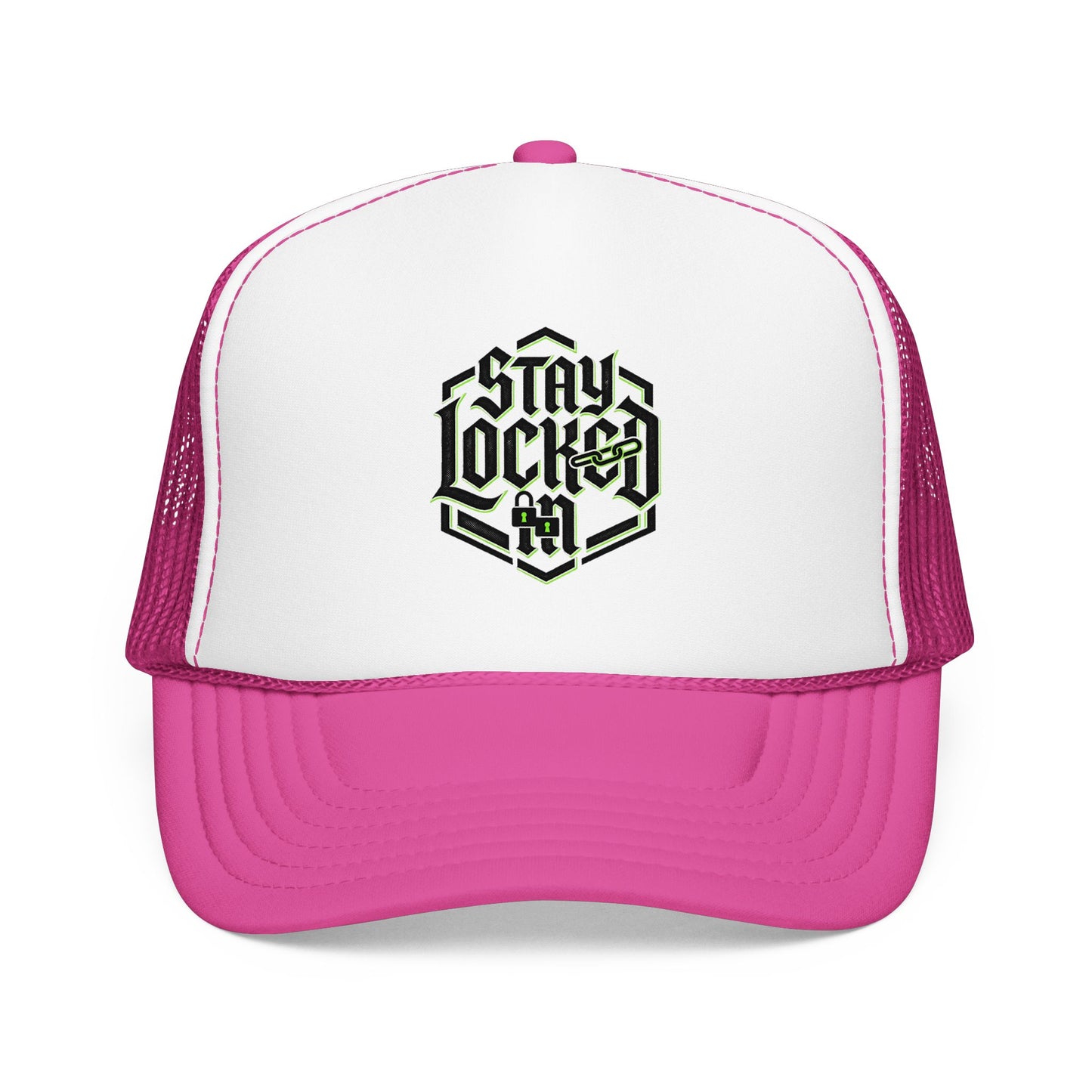 Trucker Hat – Neon 'Stay Lucked In' Embroidered Mesh Cap