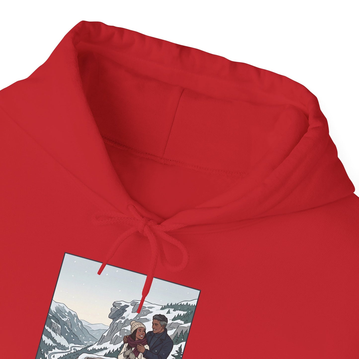 Winter Couple Photo Hoodie — Vintage Alps Travel Graphic Sweatshirt