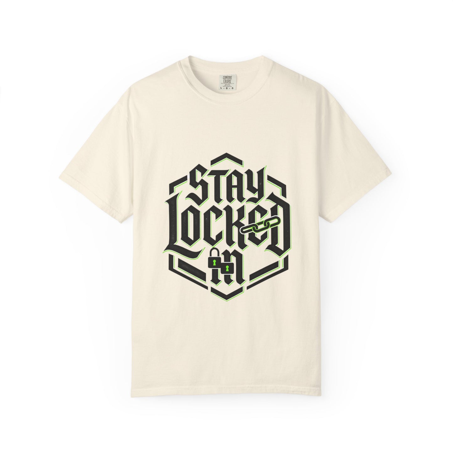 Stay Locked In T-Shirt — Bold Gothic Logo Tee