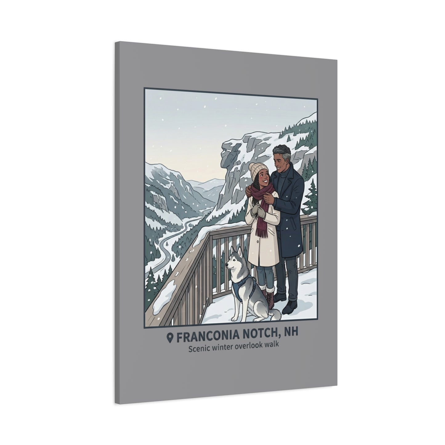 Franconia Notch Winter Couple Canvas Wall Art — Scenic New Hampshire Snowy Overlook Print