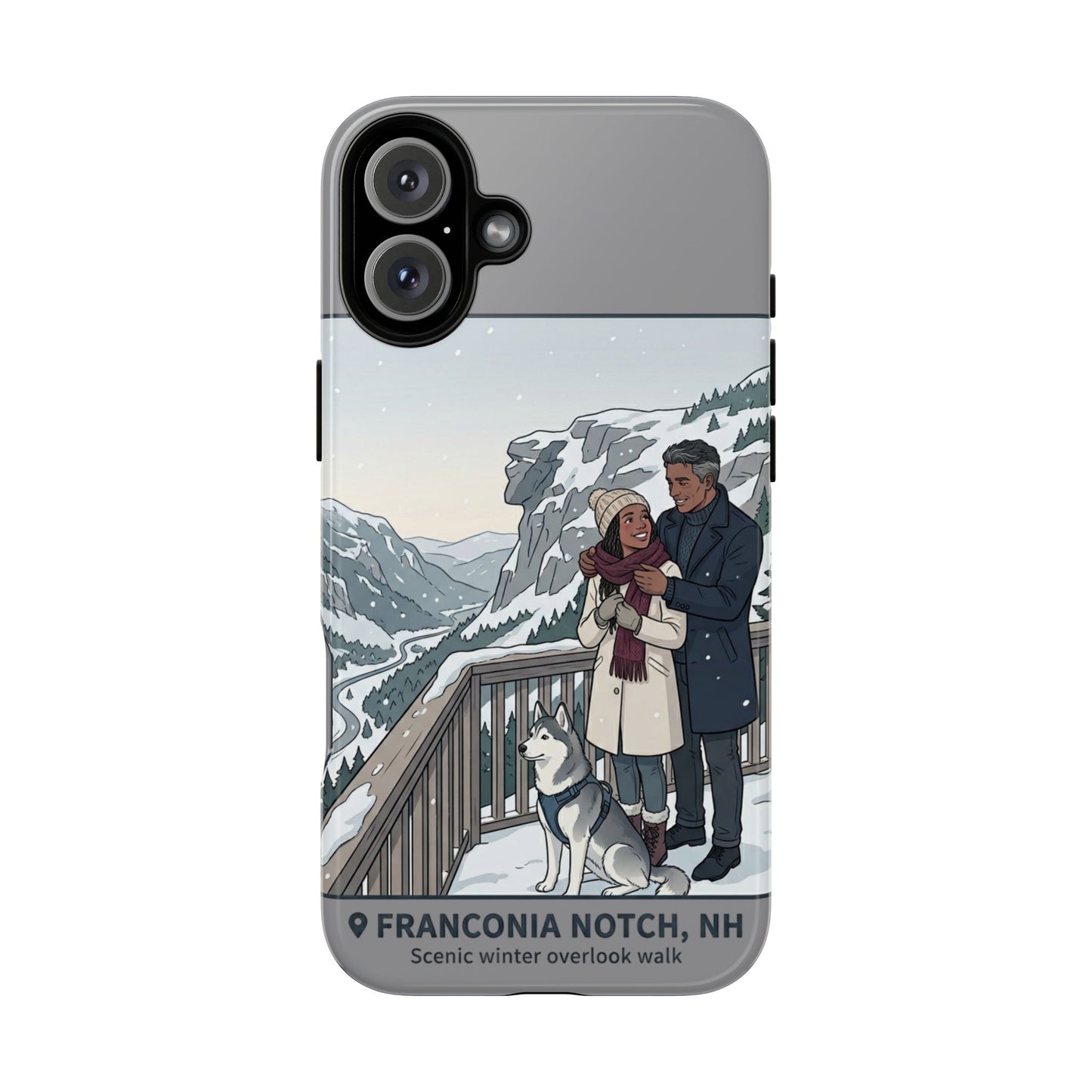 Winter Scenic Phone Case — Franconia Notch NH Couples & Husky Design
