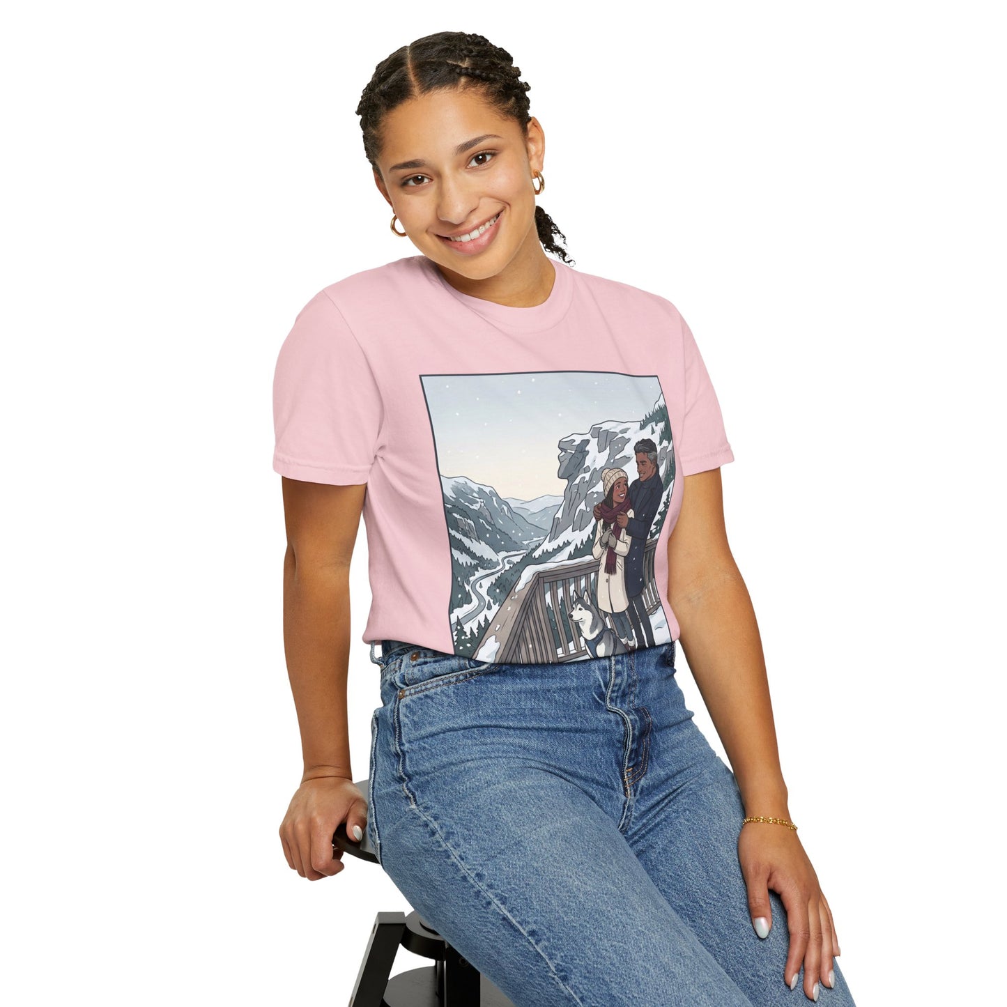 Franconia Notch NH Winter View T-Shirt — Scenic Couple & Husky Travel Tee