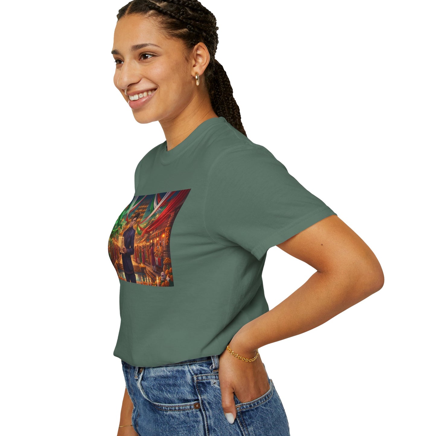 T-Shirt — Dragon Temple Night Scene Graphic Tee (Monk with Dragons)