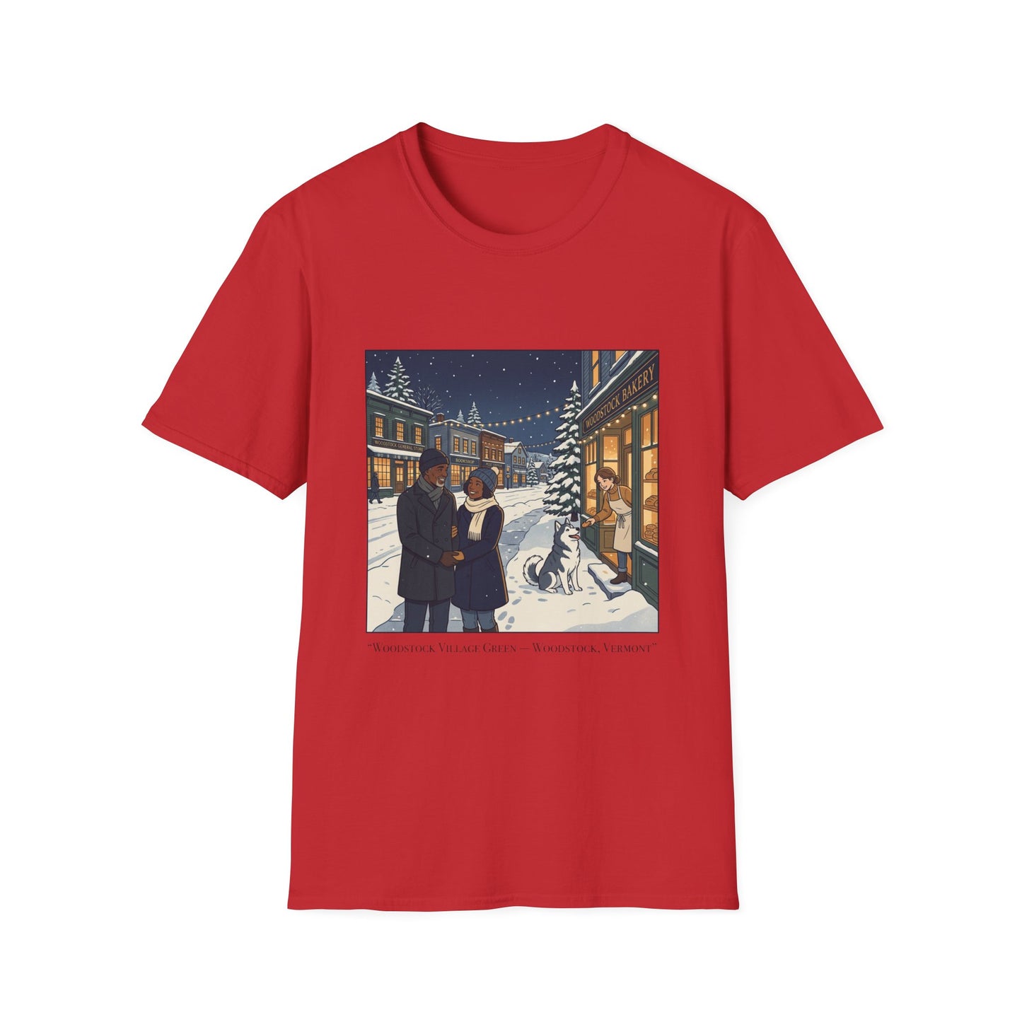 Winter String Lights Stroll T-Shirt — Cozy Holiday Street Scene Graphic Tee