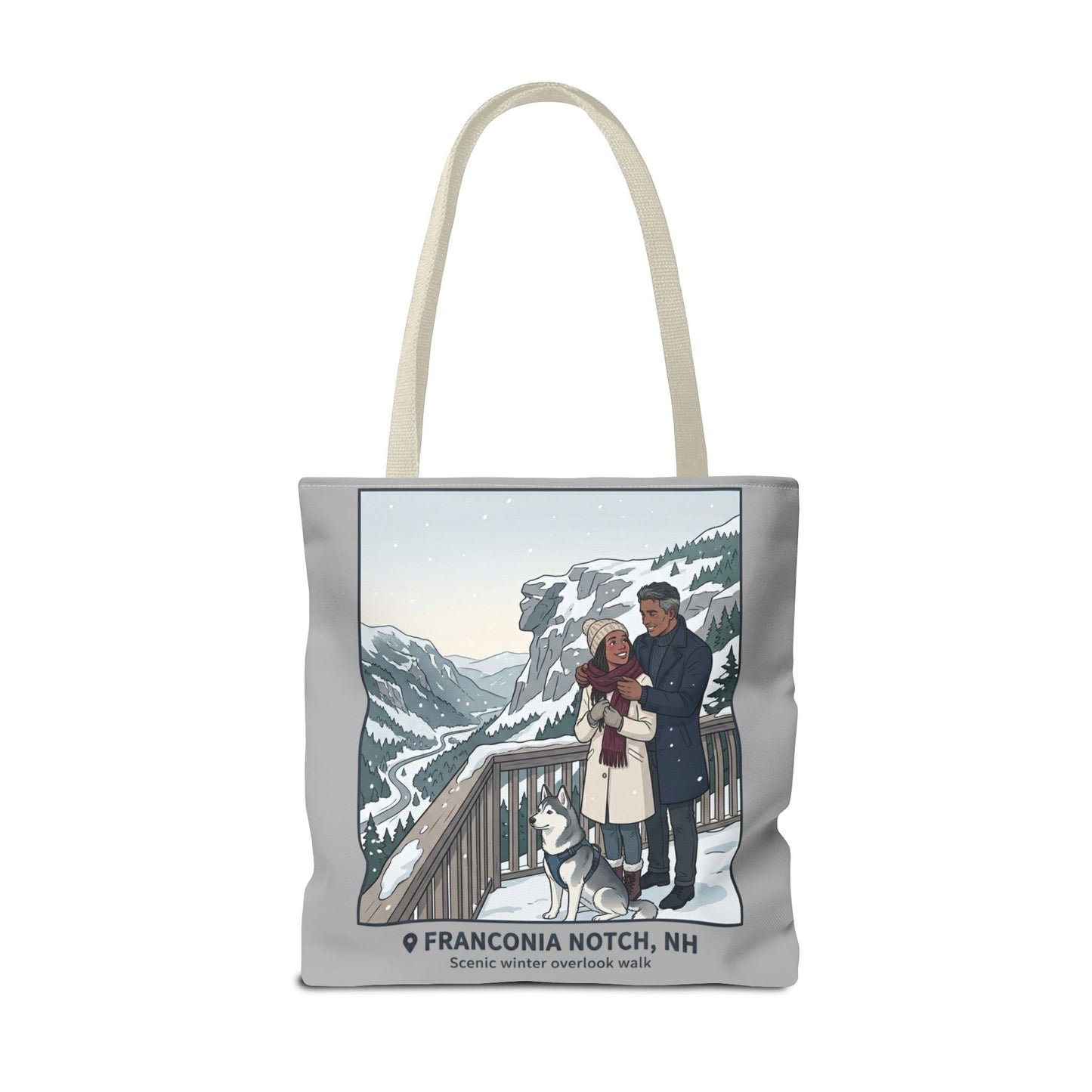 Franconia Notch Winter Couple Tote Bag — Scenic New Hampshire Snowy Overlook Tote