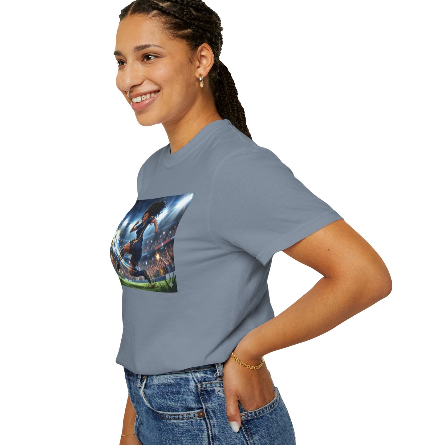 Soccer Kick Graphic T-Shirt — Energetic Stadium Football Design