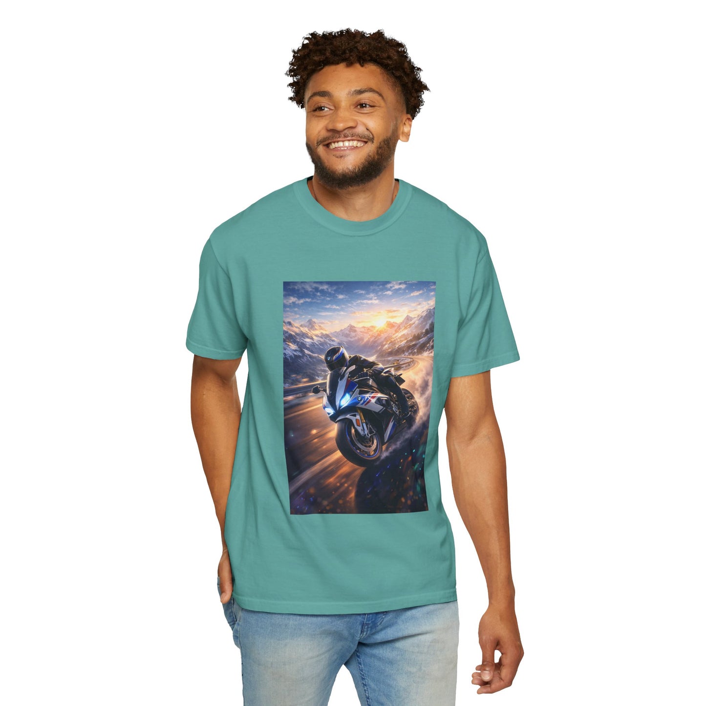 BMW S1000RR ALPINE GHOST RIDE - T‑Shirt — Sportbike Skyline Graphic Tee