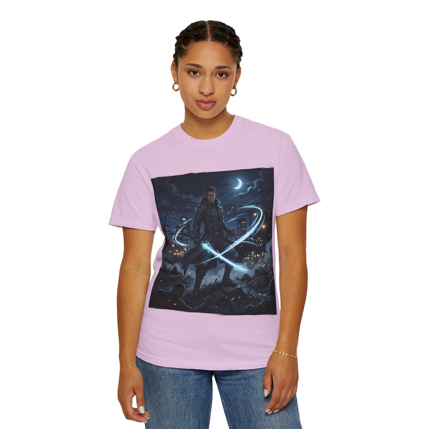 Urban Night Warrior T-Shirt — Neon Samurai Cityscape