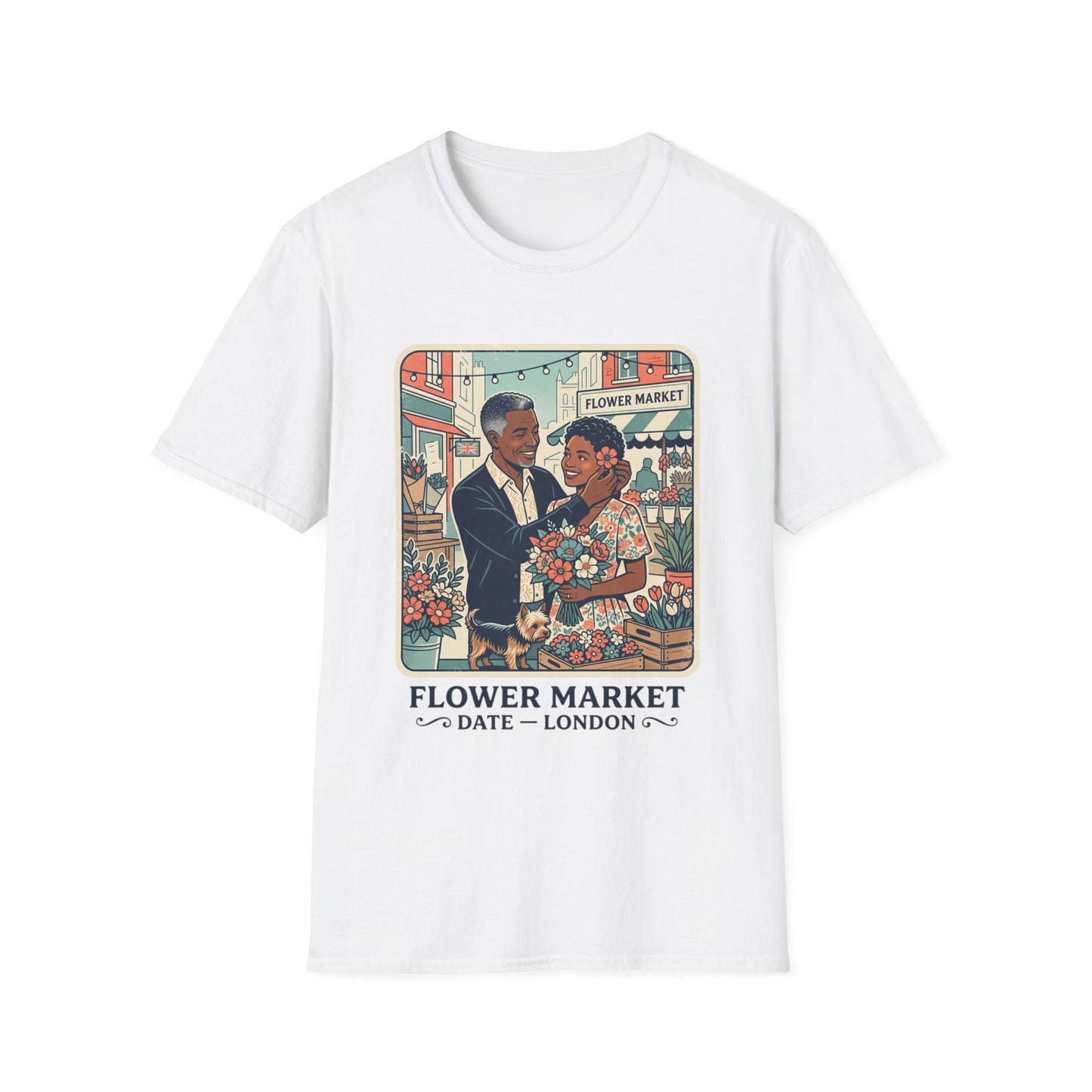 Flower Market Date — London T-Shirt — Retro Couple Floral Market Graphic Tee