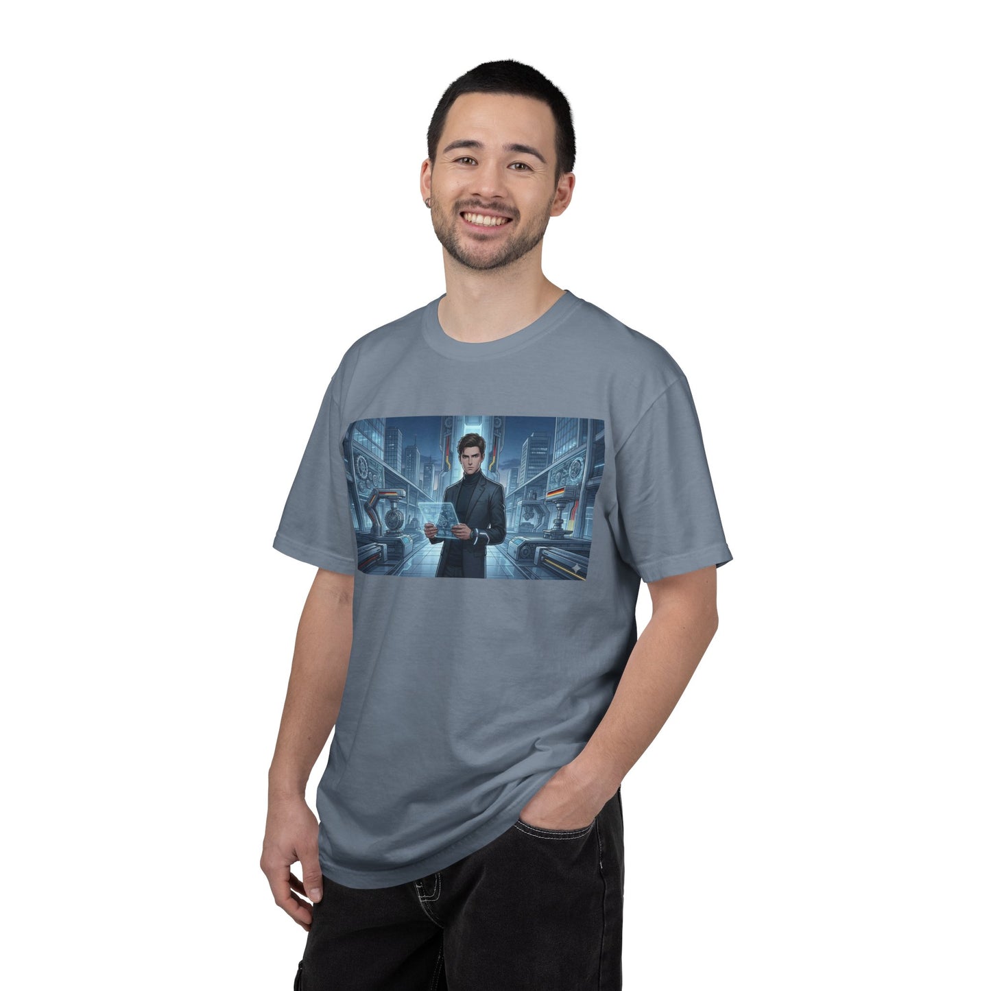 Cyberpunk Detective T-Shirt — Futuristic Noir Cityscape Graphic Tee