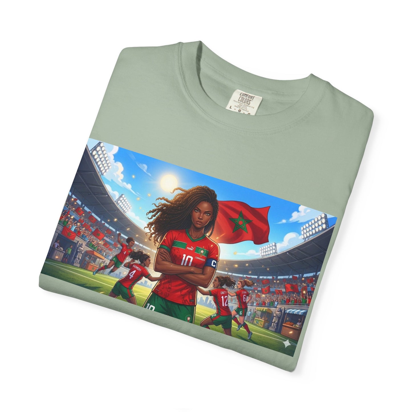 Morocco Soccer Champion Graphic T-Shirt — Inspiring Women’s Football Stadium Design