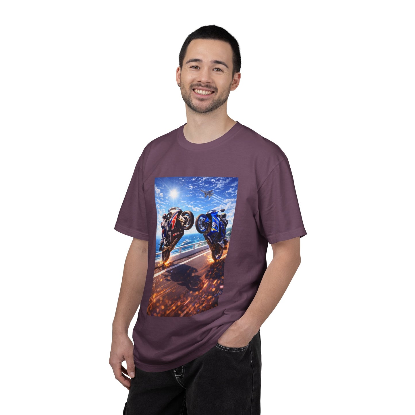 Stunt Riders Motorcycle T-Shirt — Two Bike Wheelie Racing Graphic Tee