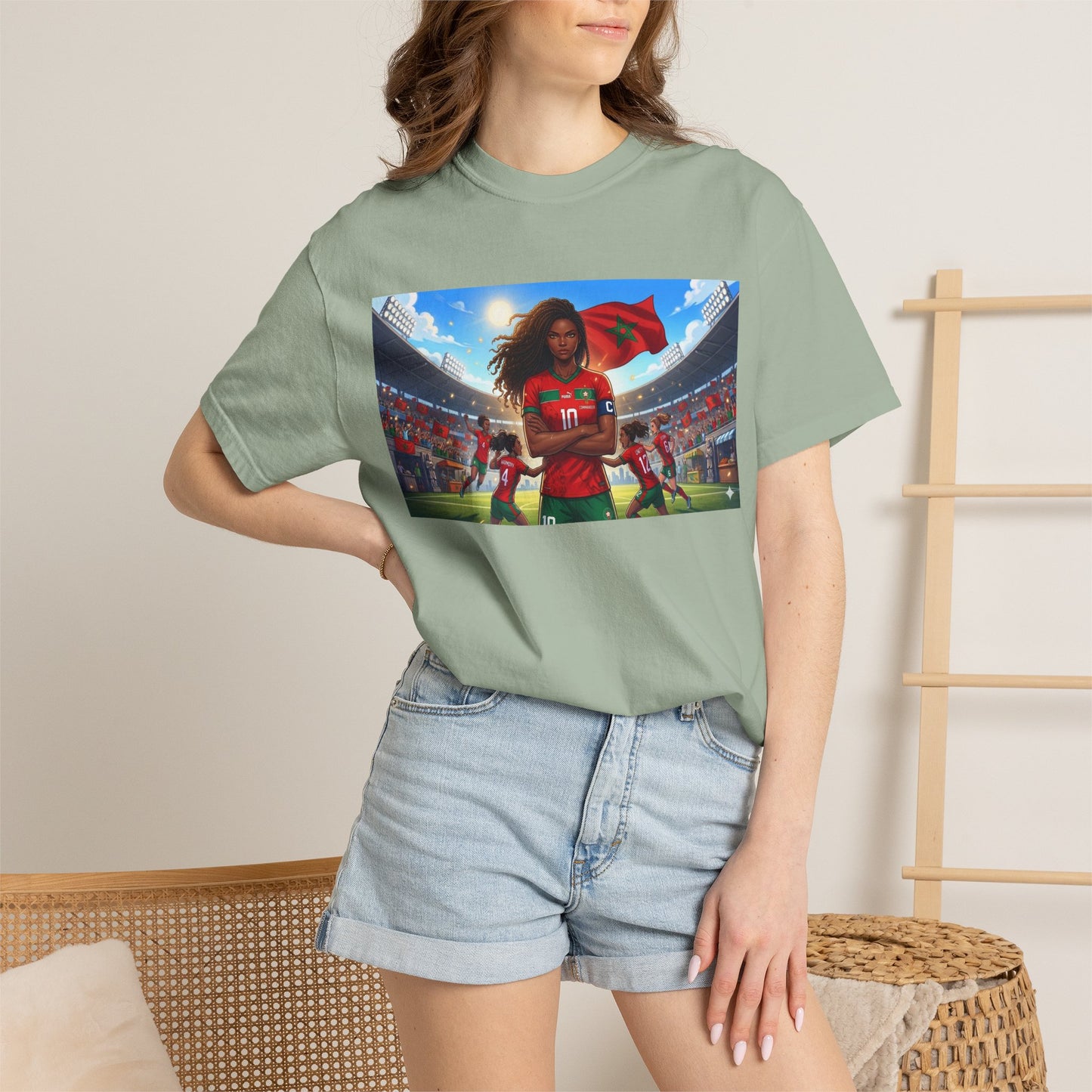 Morocco Soccer Champion Graphic T-Shirt — Inspiring Women’s Football Stadium Design
