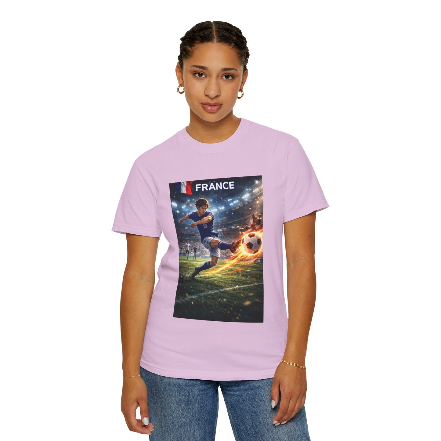 France Soccer Player Graphic T-Shirt — Football Kick Stadium Design