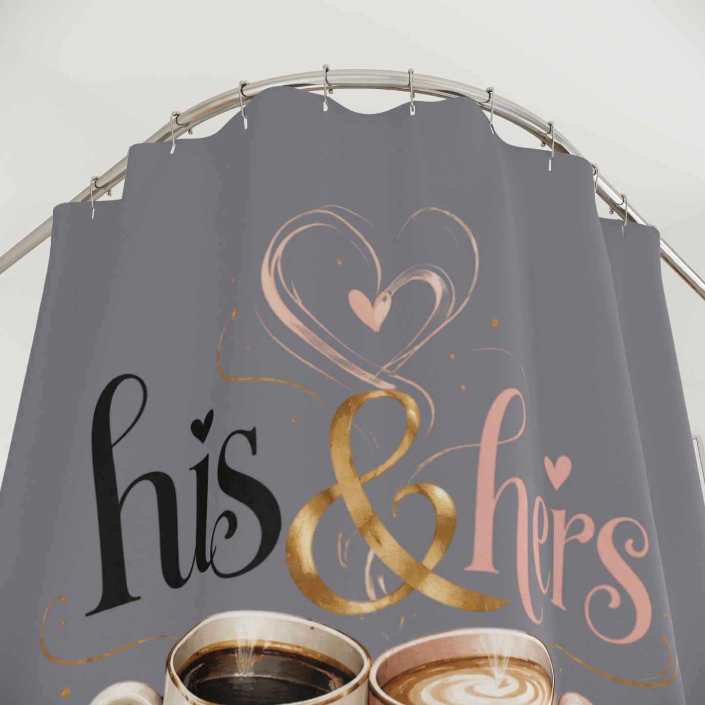 Brewed for Two. 2 Cups, One Love – His & Hers Coffee Shower Curtain for Couples
