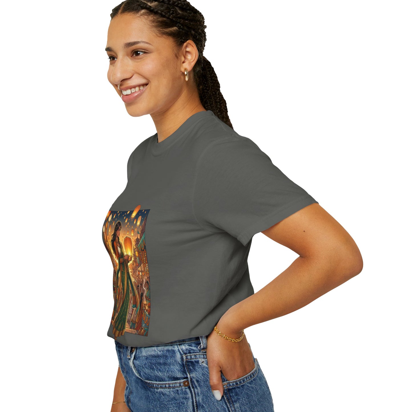 Diwali Lantern Festival T-Shirt — Indian Dancer with Floating Sky Lanterns