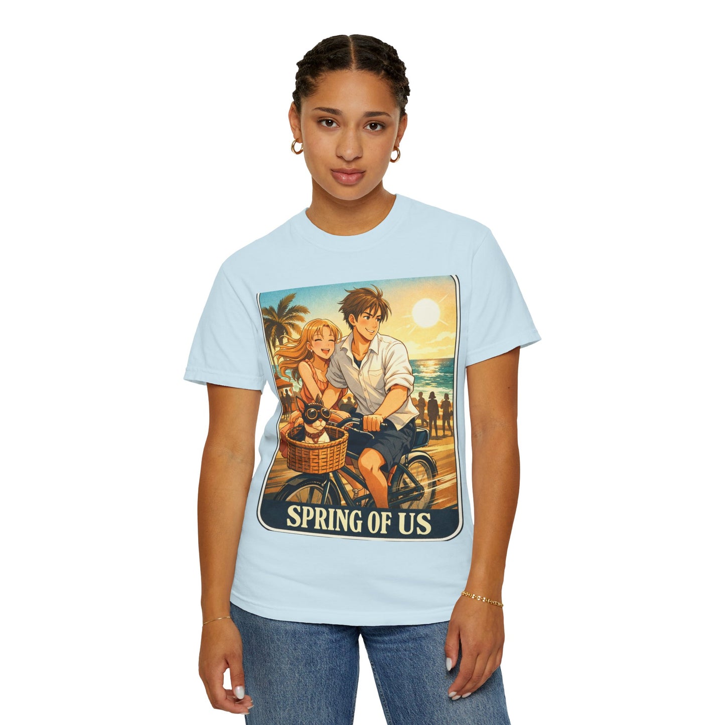 Spring of Us T-Shirt — Vintage Beach Couple Bicycle Design