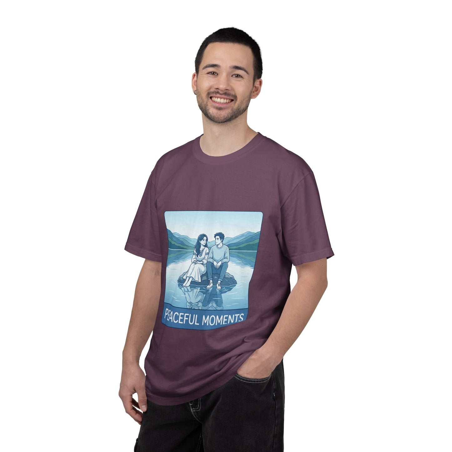 Peaceful Moments Tee — Couple Sitting by Lake Graphic T-Shirt