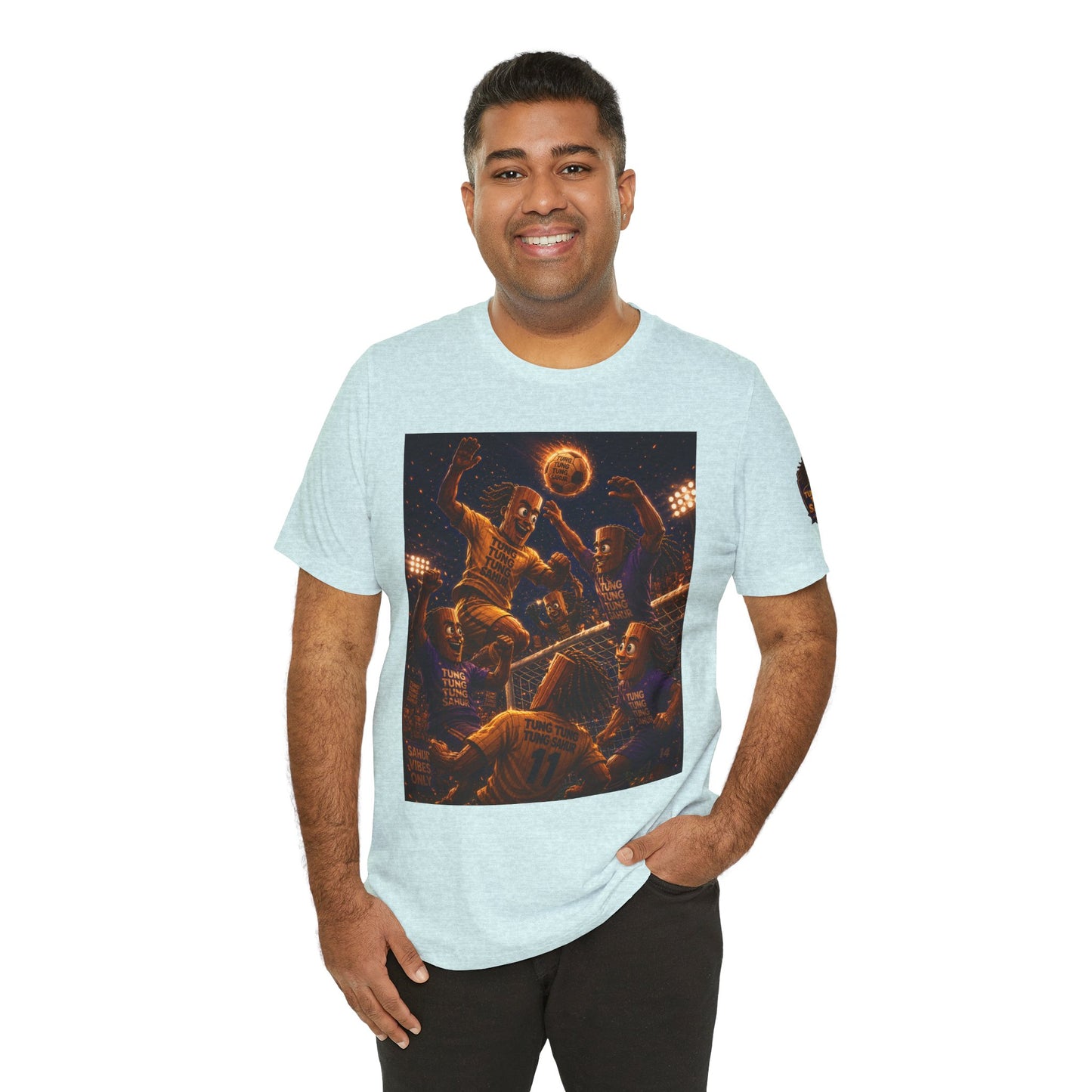 Tung Tung Tung Sahur Header Goal Soccer Action Graphic Tee — Team Court Night Design