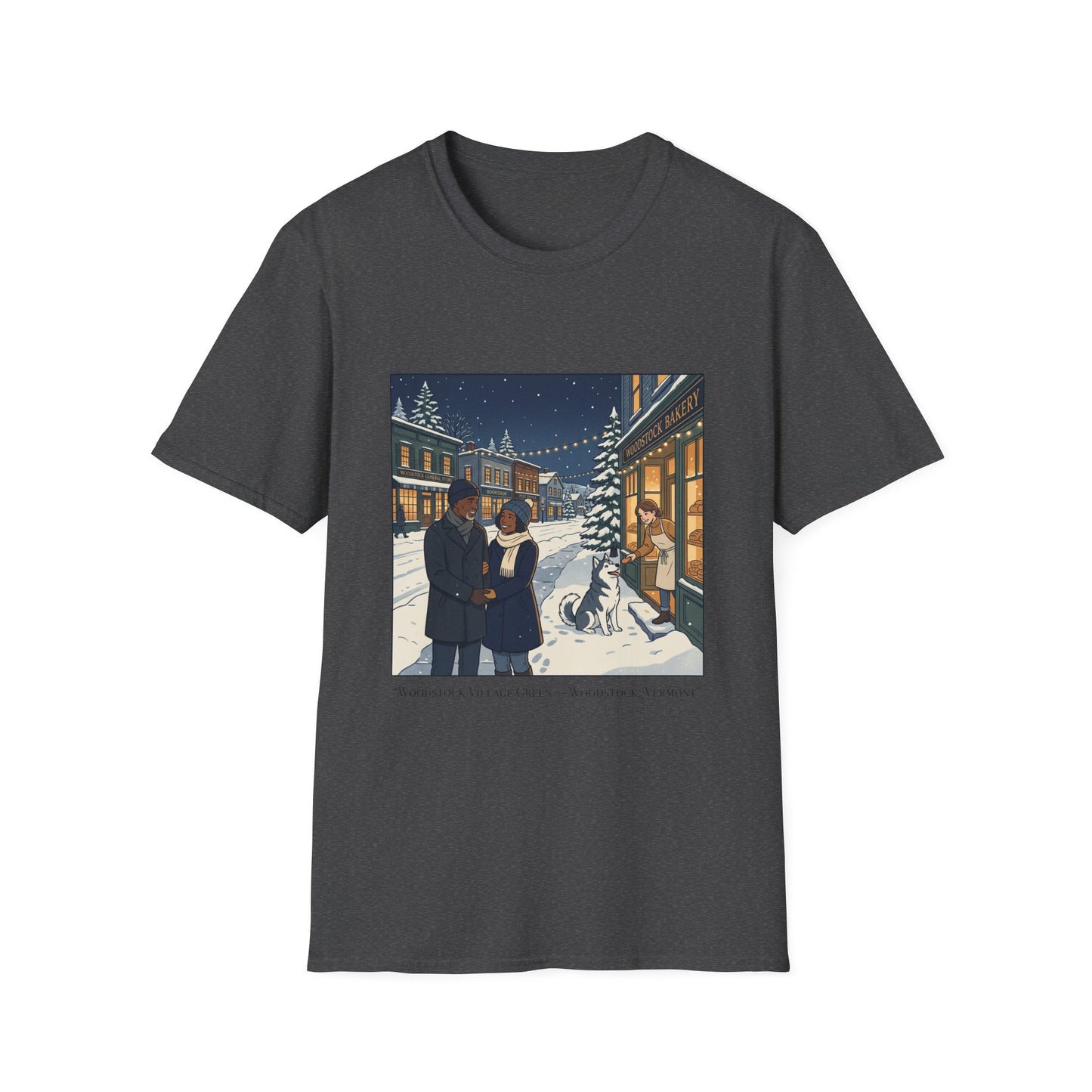 Winter String Lights Stroll T-Shirt — Cozy Holiday Street Scene Graphic Tee