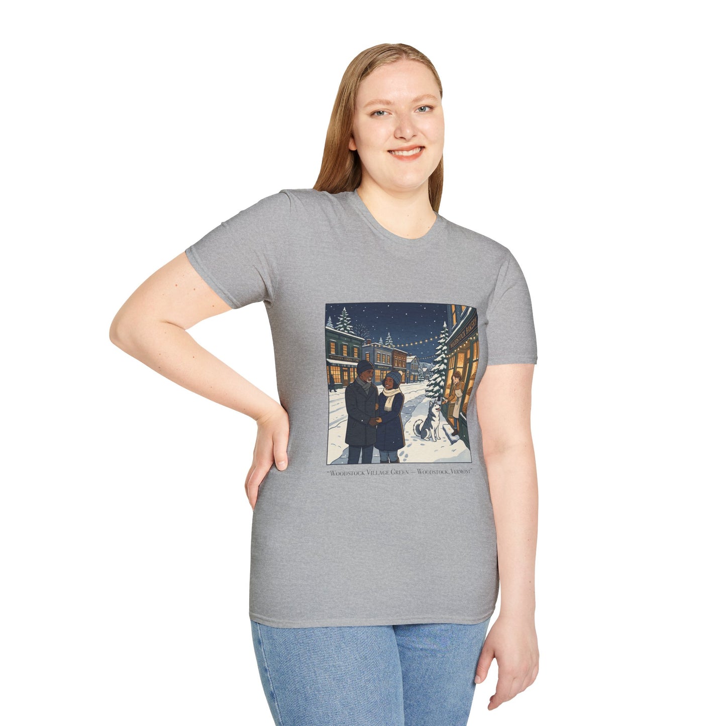 Winter String Lights Stroll T-Shirt — Cozy Holiday Street Scene Graphic Tee