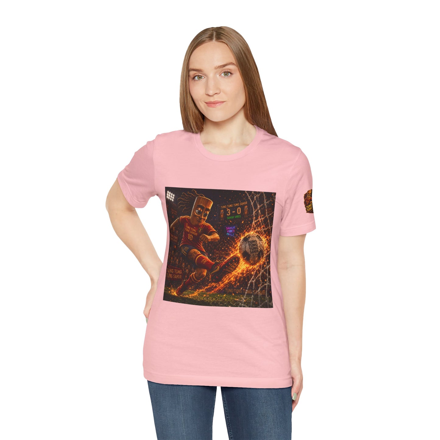 Tung Tung Tung Sahur Soccer Kick Firestorm Graphic Tee — ‘Goal’ Animated Kick Design