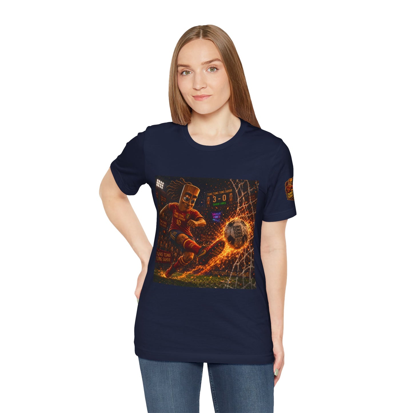 Tung Tung Tung Sahur Soccer Kick Firestorm Graphic Tee — ‘Goal’ Animated Kick Design