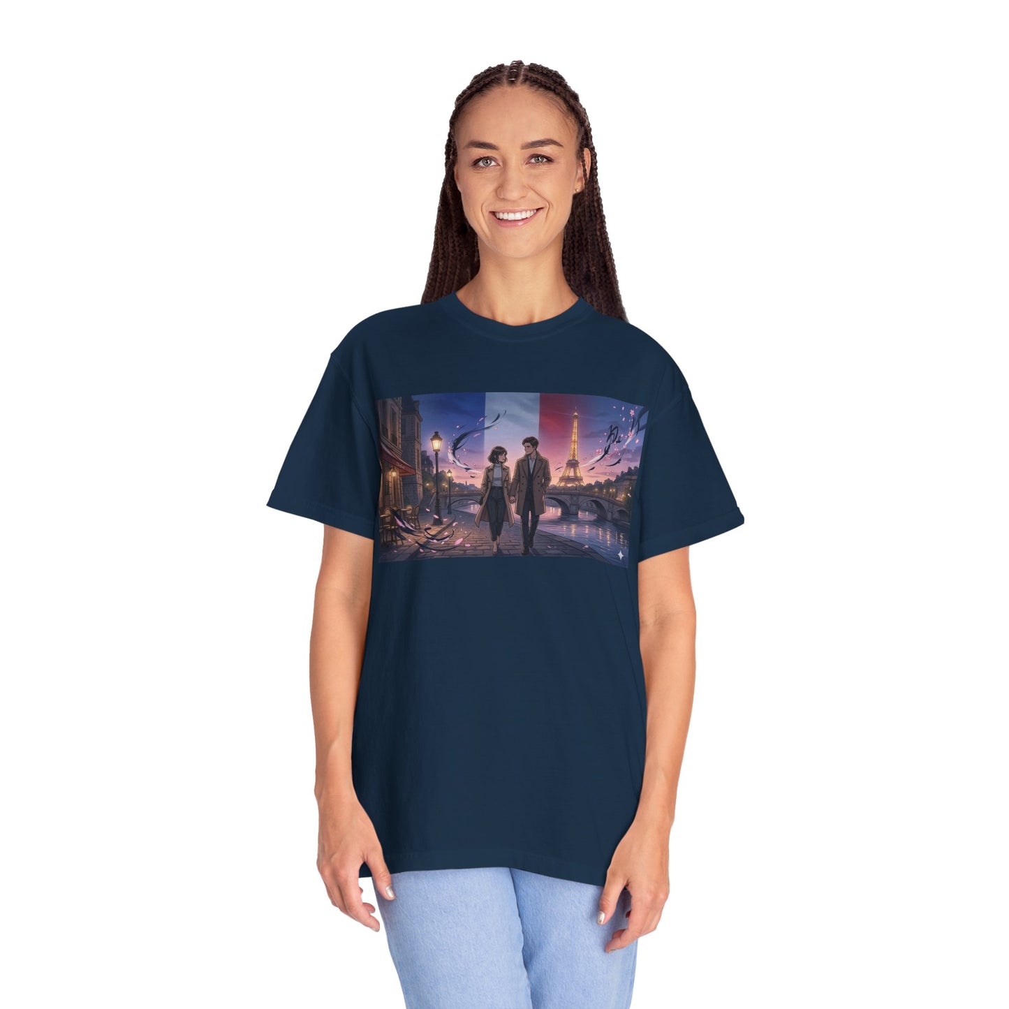 T-Shirt — Romantic City Night Stroll Illustration