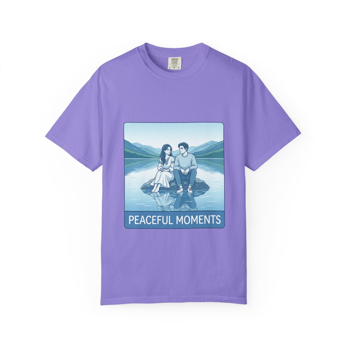 Peaceful Moments Tee — Couple Sitting by Lake Graphic T-Shirt