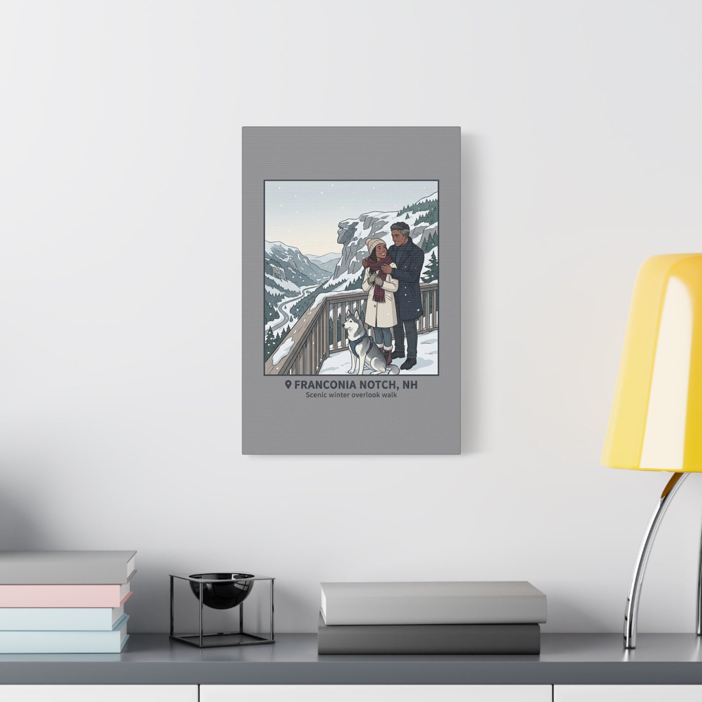 Franconia Notch Winter Couple Canvas Wall Art — Scenic New Hampshire Snowy Overlook Print
