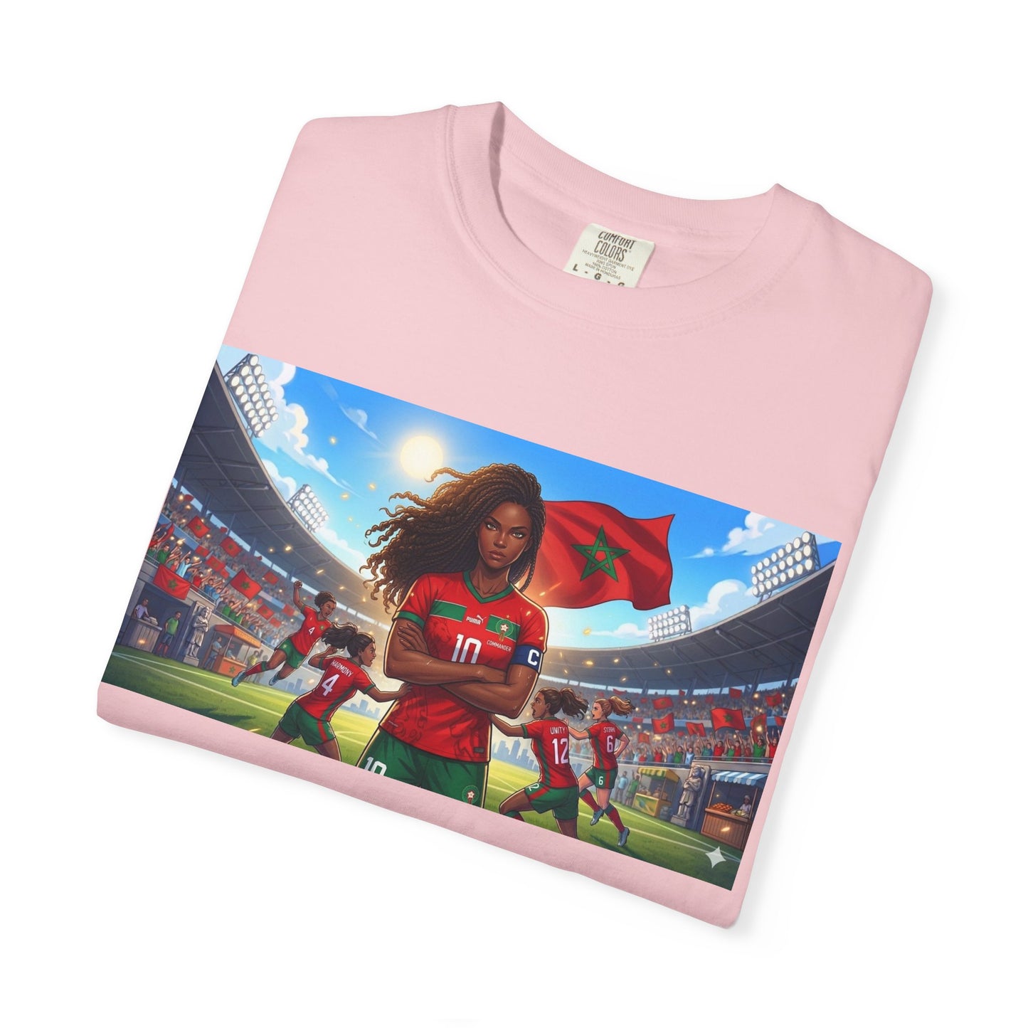 Morocco Soccer Champion Graphic T-Shirt — Inspiring Women’s Football Stadium Design