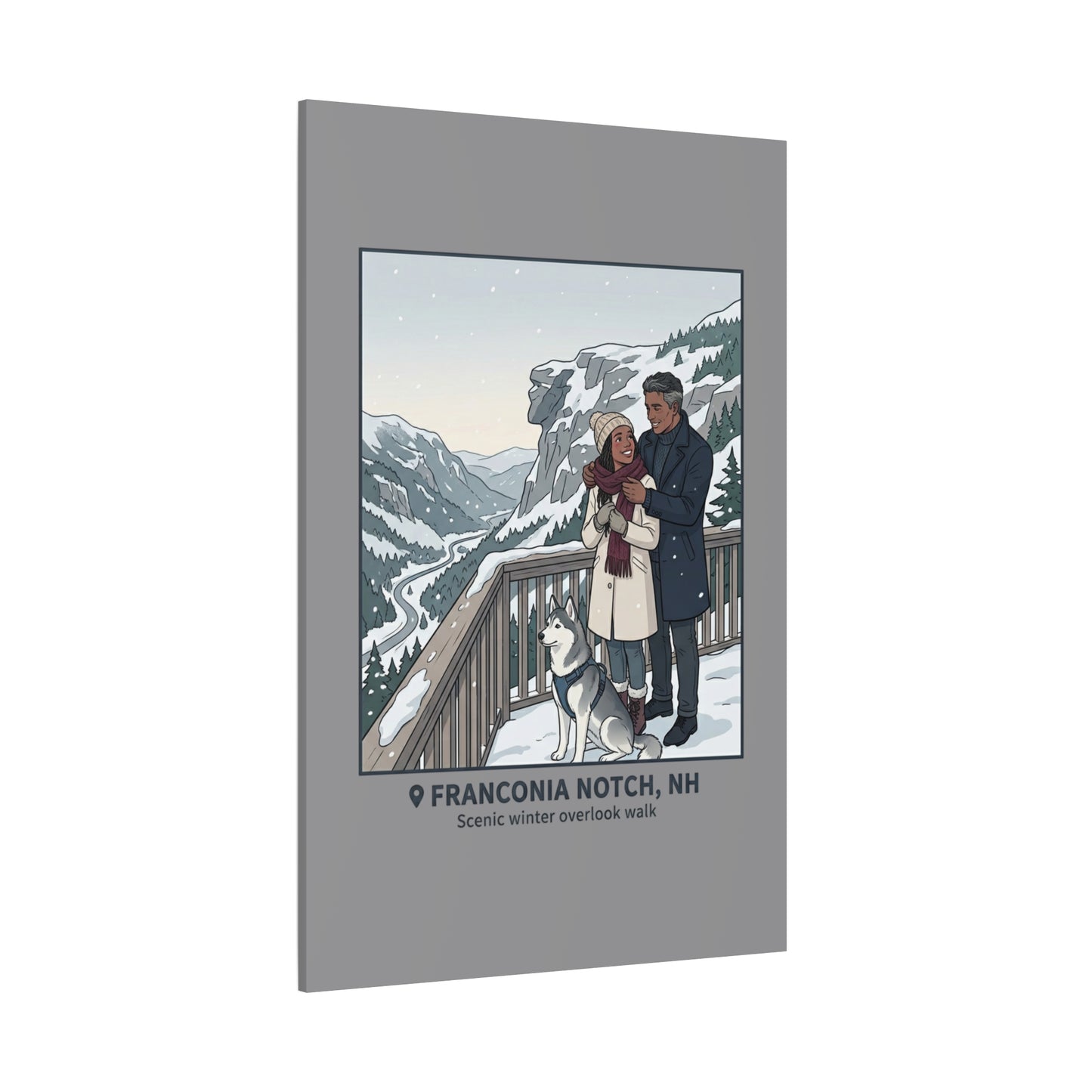 Franconia Notch Winter Couple Canvas Wall Art — Scenic New Hampshire Snowy Overlook Print