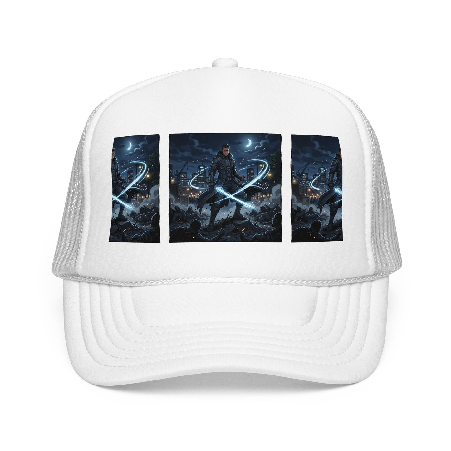 Trucker Hat — Neon Samurai Triptych Foam Trucker Cap