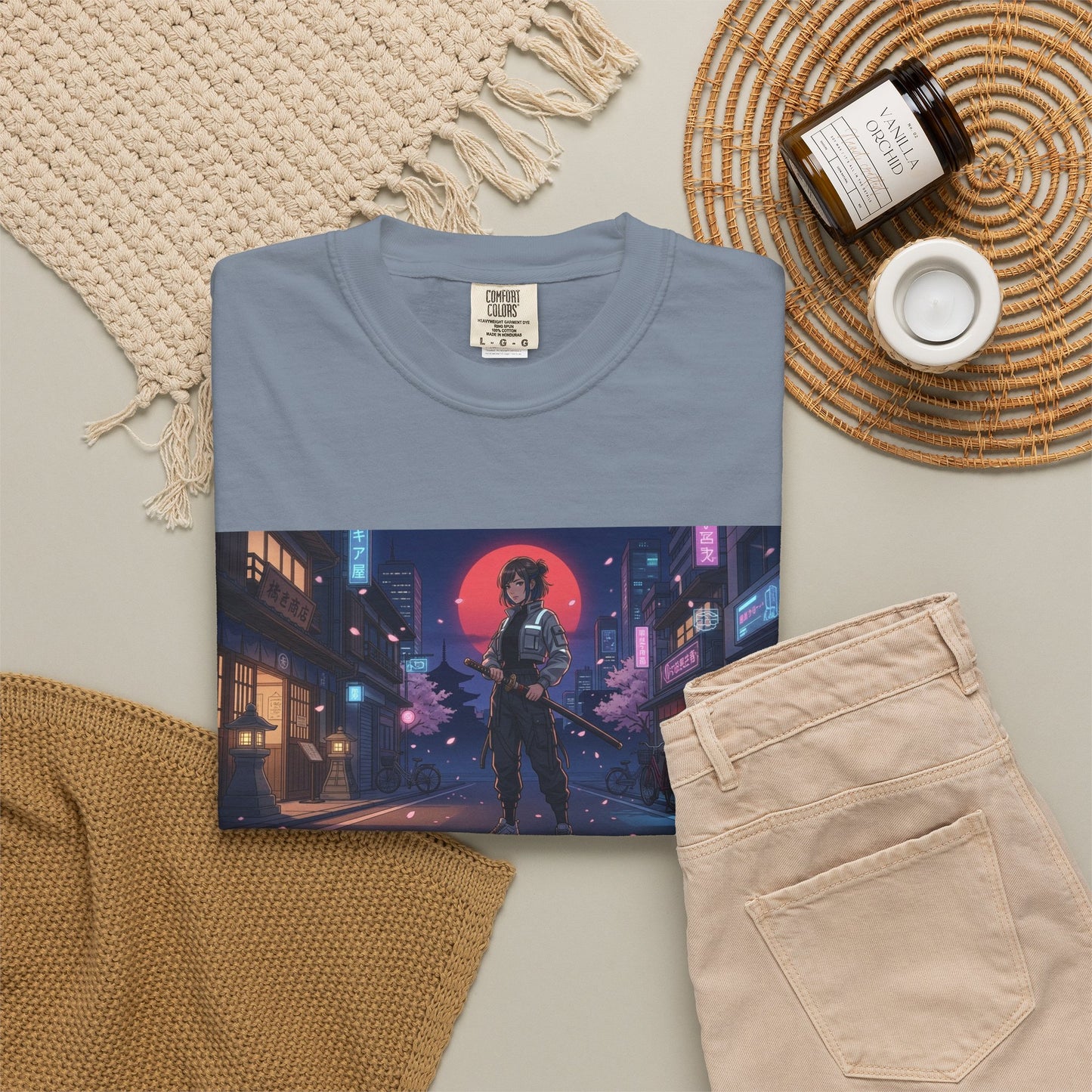Cyberpunk Samurai T-Shirt — Neon Night Street Art Tee