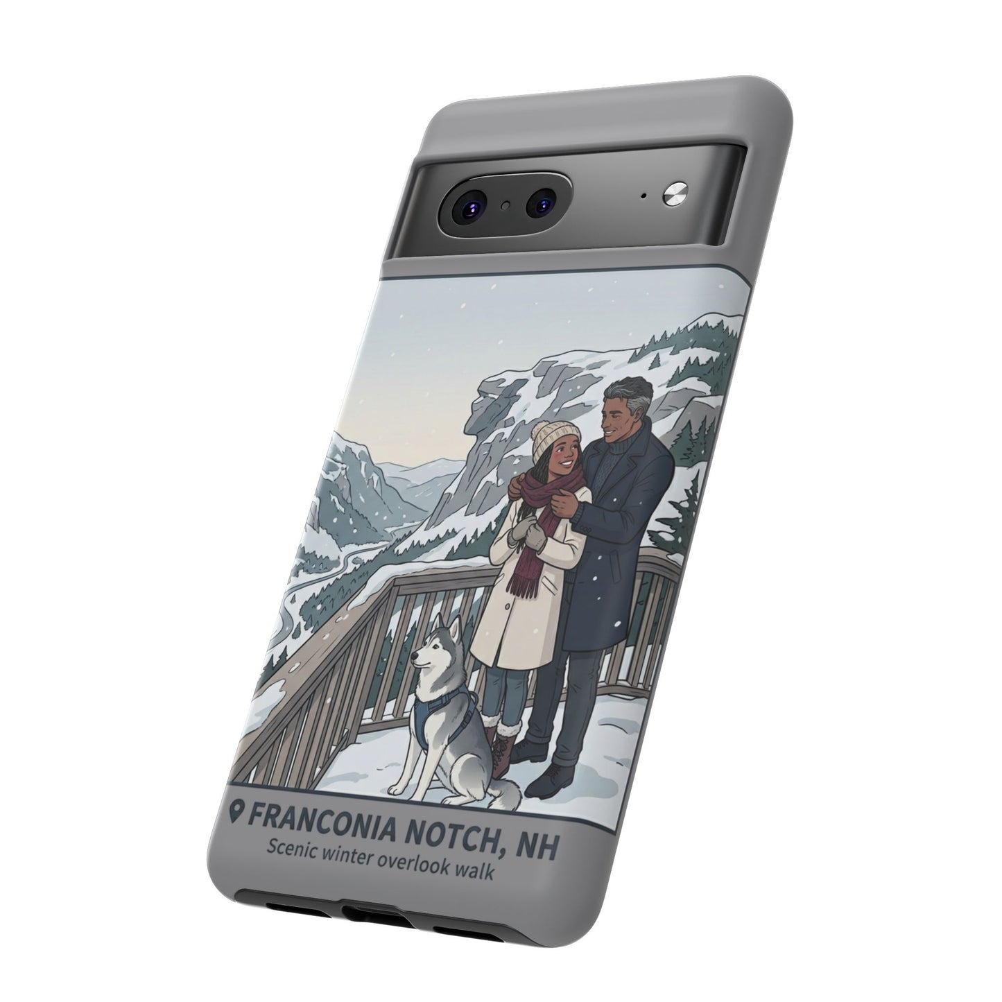 Winter Scenic Phone Case — Franconia Notch NH Couples & Husky Design