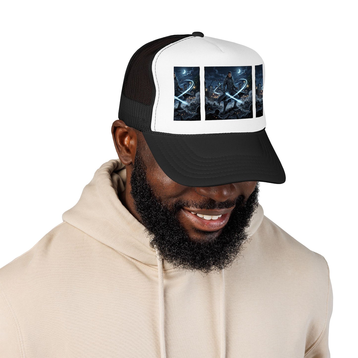 Trucker Hat — Neon Samurai Triptych Foam Trucker Cap
